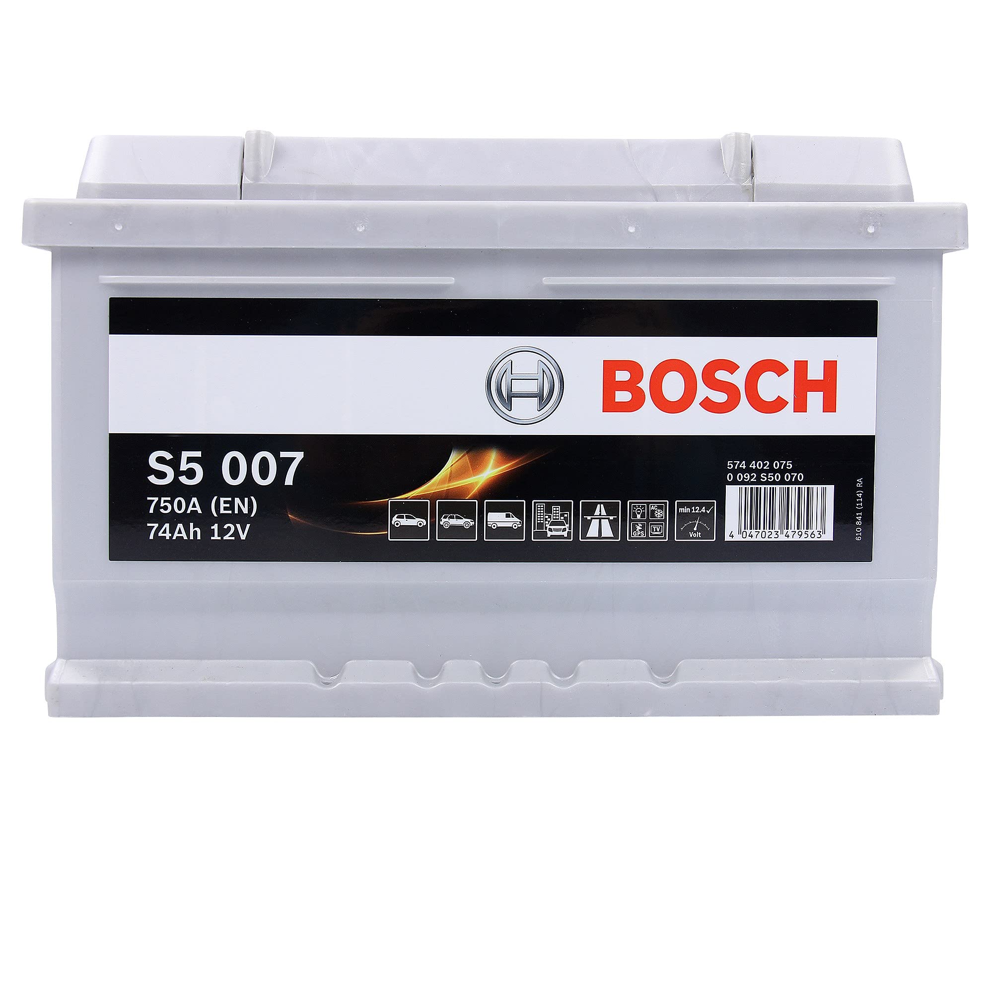Bosch S5007 - car battery - 74A/h - 750A - lead-acid technology - for vehicles without Start/Stop system