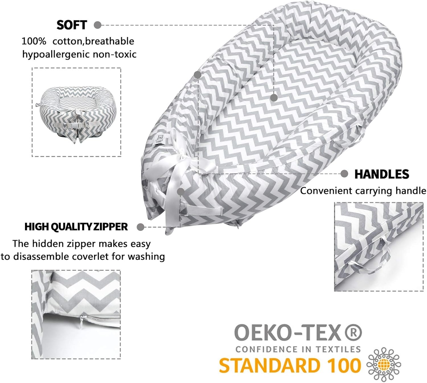 Baby Lounger and Baby Nest Perfect for Co Sleeping Baby Bassinet Soft Cotton Cosleeping Baby Bed Premium Quality and Suitable from 0-18 Months -Breathable & Hypoallergenic Portable Crib(Gray): Kitchen & Dining