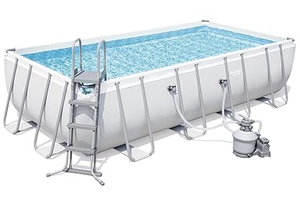 Bestway Power Steel Frame Pool Komplettset viereckig, mit Sandfilteranlage, Leiter, Boden- & Abdeckplane, 549x274x122 cm, gra