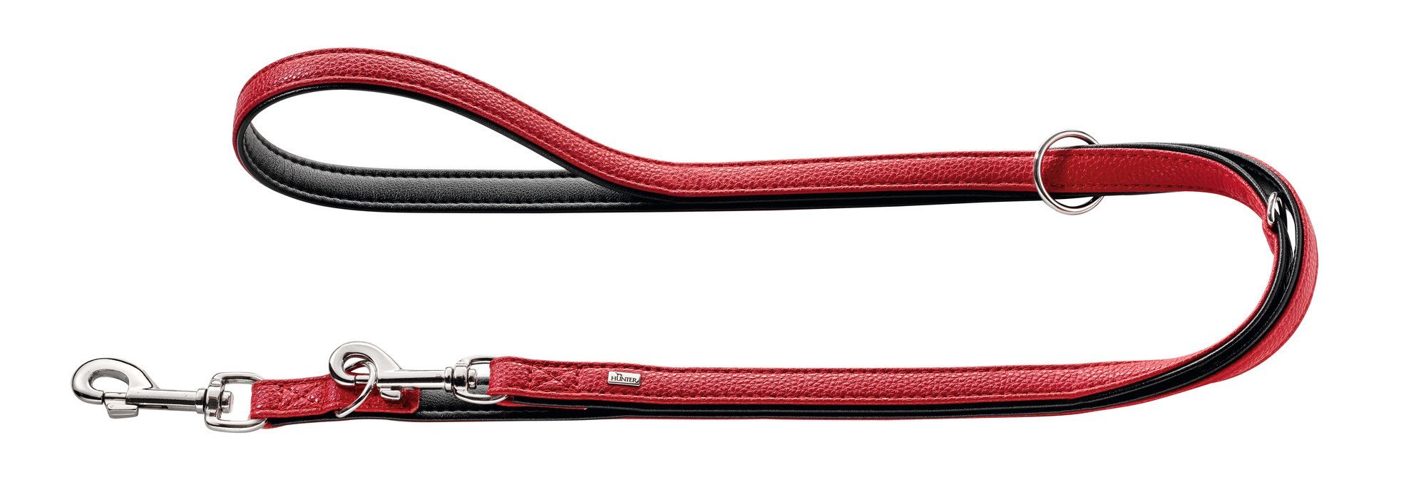 HUNTER Vega Adjustable Dog Lead, Faux Leather, Easy to Clean, Weather-Resistant, 2.0 x 200 cm, Red
