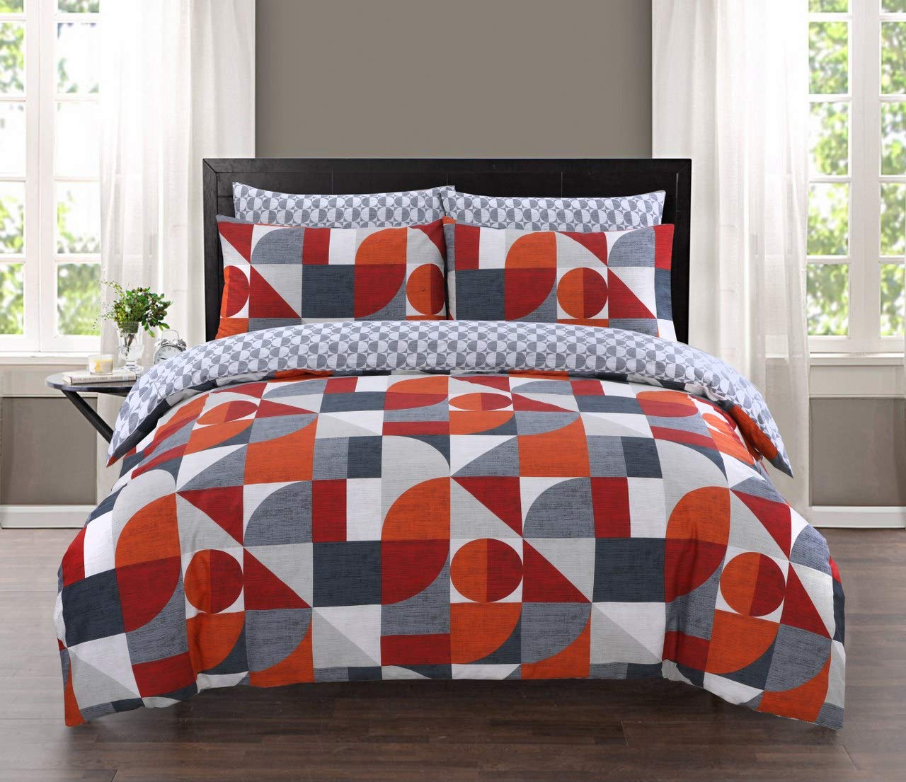 DTEX HOMES Single Duvet Cover Set 100% Pure Cotton Reversible Printed Hotel Quality Duvet Cover Ultra Soft Easy Care Single Duvet Set Super Soft and Luxury Duvet Cover Sets (Geometric Multi)