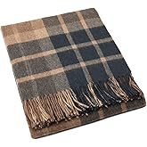 Superfine Alpaca Wool Throw Blanket - Lightweight Alpaca Merino Wool Throw Blankets | Soft Peruvian Alpaca Blanket Wool Blanket Scottish Design 70" x 60" (Dark Forest Green/Camel/Beige)