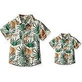 Yoolhamy Father and Son Matching Hawaiian Shirt Summer Short Sleeve Family Beach Shirts Leaves Print Holiday Tops