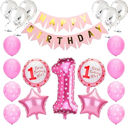 Kateluo Globos De Cumpleanos 1 Ano 1er Cumpleanos Bebe Globos Decoracion 1 Ano Bebe Nina Nino Globos Rosado Azul De Cumpleanos Con Banner De Feliz Rosado Amazon Es Hogar Y Cocina