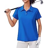 PINSPARK Women's Golf Shirt UPF 50+ Polo Shirts Short Sleeve Tennis Tops Collared with 3 Button Athletic T Shirt