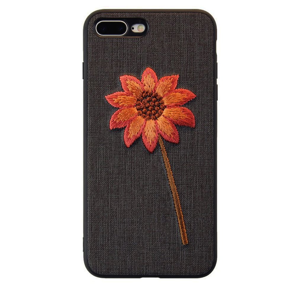 iPhone 7 Plus Case, iPhone 8 Plus Case, Embroidered Phone Case for iPhone 7 Plus/iPhone 8 Plus with Light Weight Ultra Slim TPU Materials and Protective Design Gold Chrysanthemum & Black（5.5Inches）