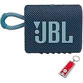 JBL Go 3 - Portable Bluetooth Speaker, Built-in Battery, Waterproof and Dustproof Feature JBLGO3BLUAM, Bonus Keychain LED Included - Blue