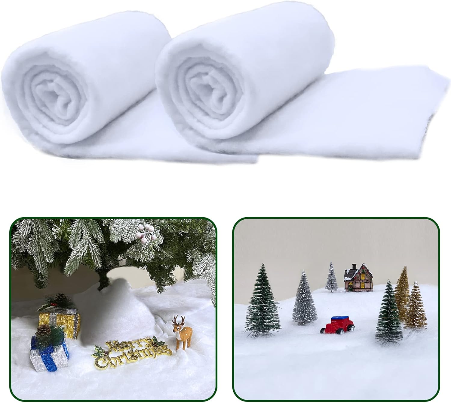 Artificial Snow - TURNMEON Fake Snow Blanket Roll Christmas Decorations, Thicken 2 Pack 10 Ft x 15 Inch Snow Cover Christmas Village Displays Fluffy Artificial Snow for Snowy Winter Xmas Tree Decor Home Holiday
