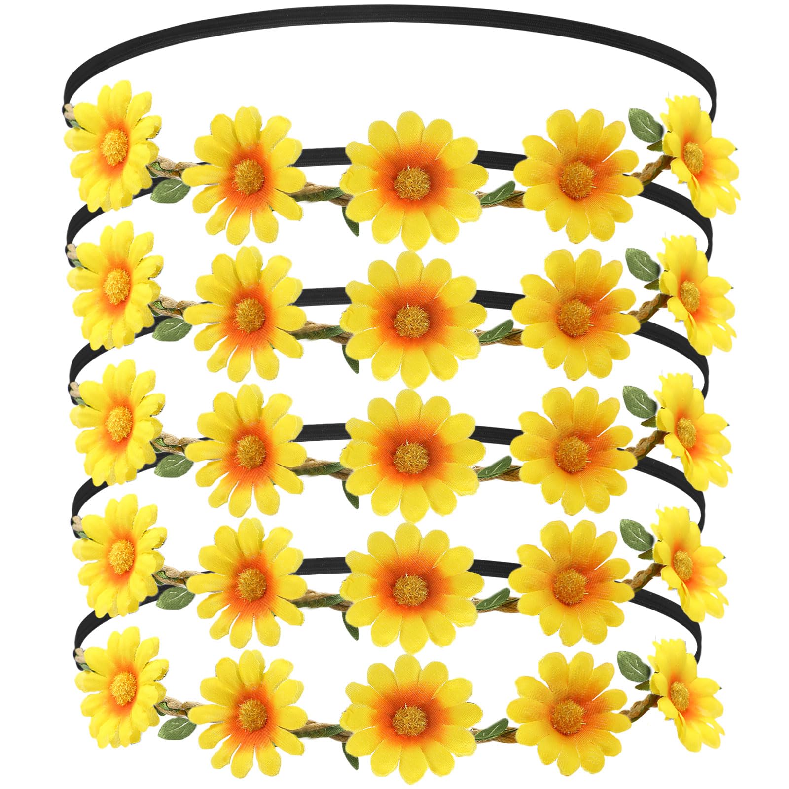Photo 1 of EBOOT 5 Pcs Flower Headband Daisy Wreath Headband Hippie Floral Crown for Festival Wedding Bridal Party(Yellow)