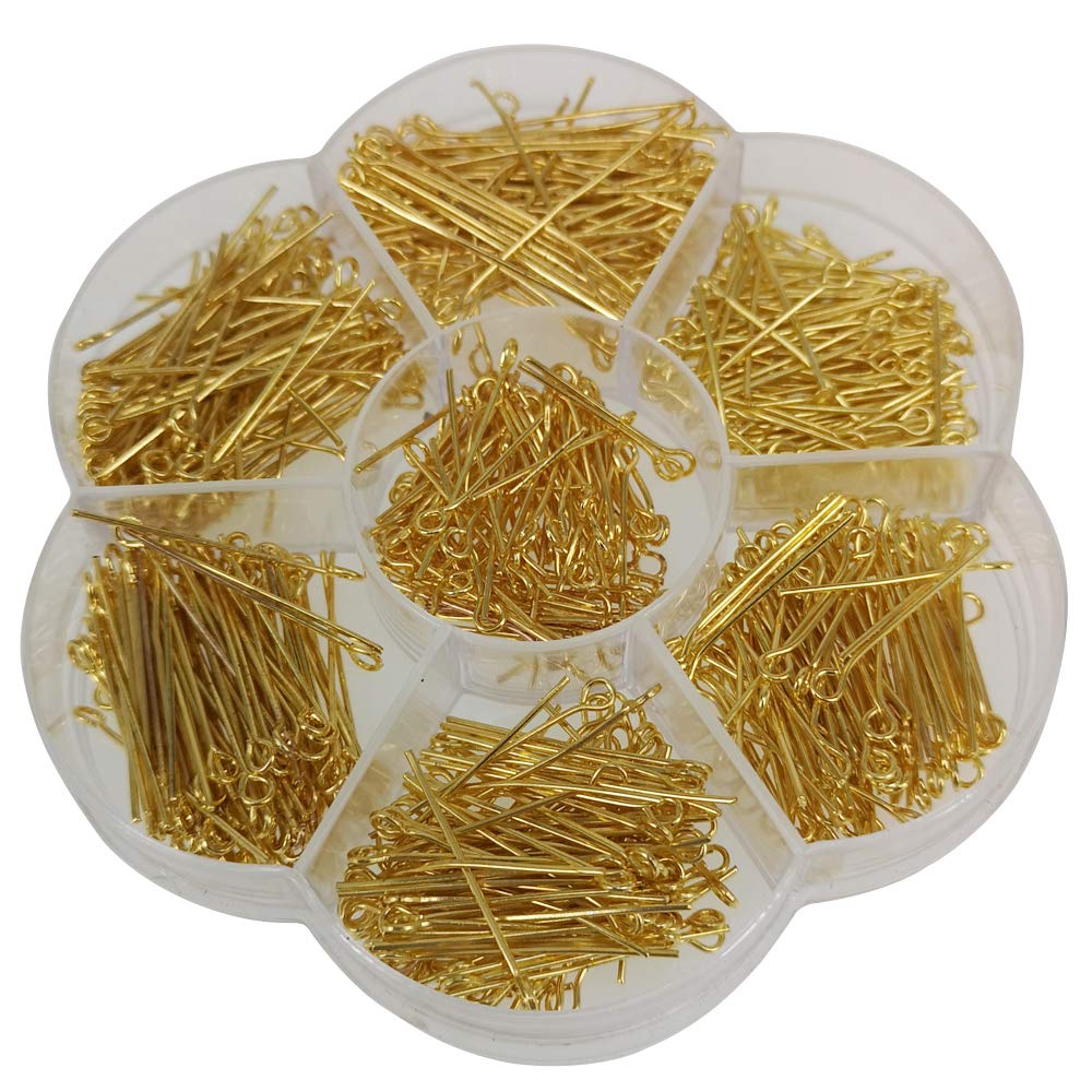 Chenkou Craft 700pcs Assorted of 7 Sizes Gold Mix Eye Pins for Jewelry Making (Gold, Mix)