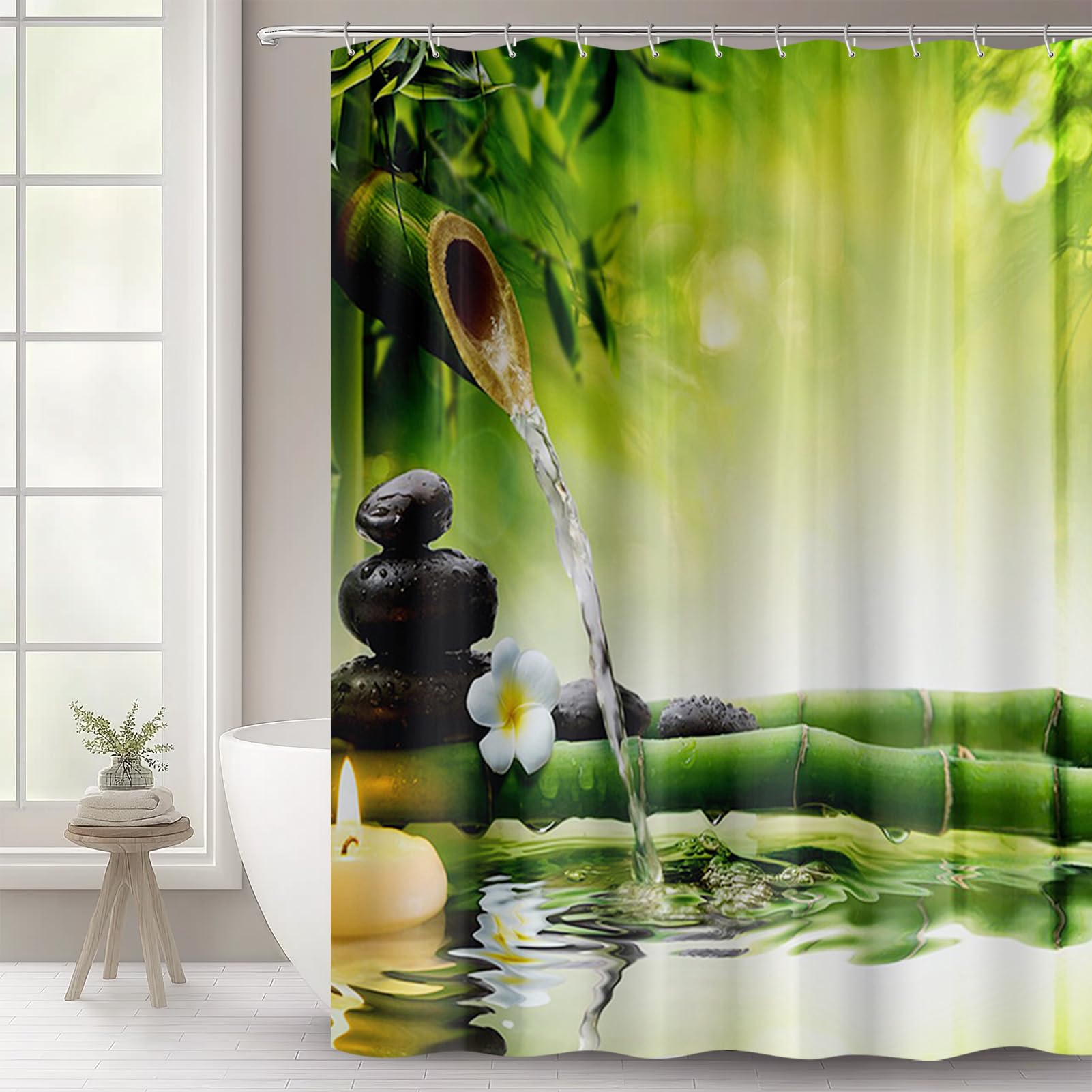 WOWTOY Shower Curtain with 12 Hooks, Waterproof Polyester Fabric Bathroom Bathtub Shower Curtain Liner, Weighted Hem, Washable, Quick Dry (180 x 200cm, Garden 02)