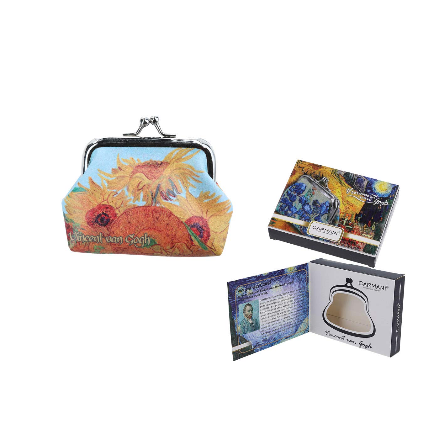 CARMANI - Small Ladies Clasp Coin Purse with Vincent Van Gogh Sunflowers