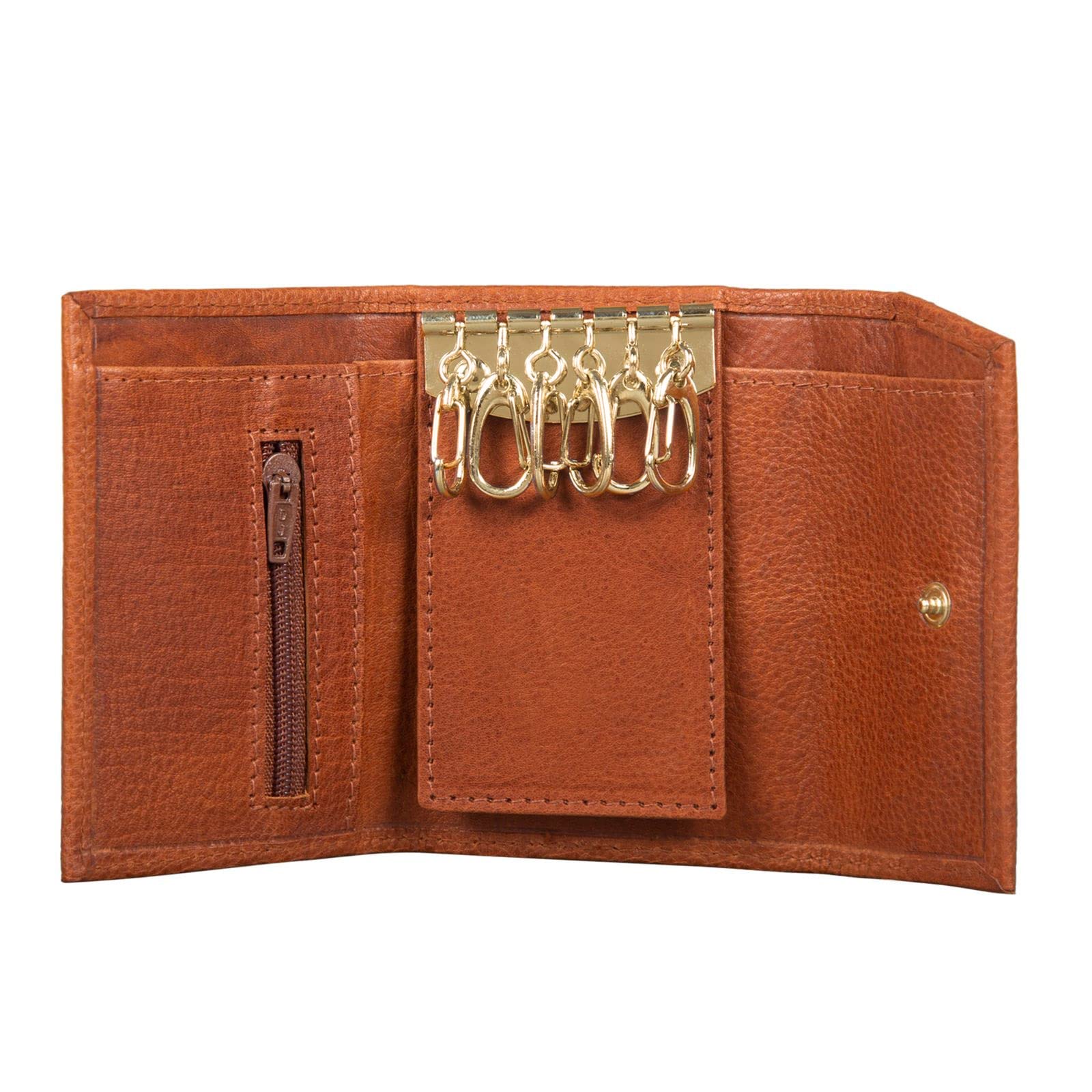 STILORD "Hendrix" Slim Key Wallet Leather Pouch Vintage Key Case Holder with Ring Mini Coin Purse Cash Change Wallet Money Pouch Three-Fold Colour:Texas - Brown