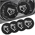 AICEL 4 Pack Car Cup Coasters, 2.75 Inch Soft PVC Car Cup Holder Insert Coaster, Blessed Cross and Heart Christian Anti Slip Shockproof Drink Mat, Universal Vehicle Interior Accessories (Black)