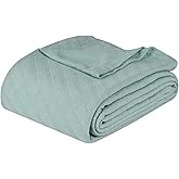 Superior Milan Cotton Blanket, for Picnic, Beach, Traveling or Camping, Bedroom Decor, Essentials, Cover for Bed, Couch, Lounging, Textured Jacquard, Striped Woven Blanket, Twin, Aqua