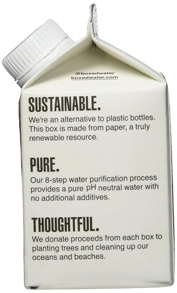 BOXED WATER 8.5 OZ. (SINGLE UNIT) – PURIFIED DRINKING WATER PLANT-BASED CARTONS, 100% RECYCLABLE, BPA-FREE, REFILLABLE CARTONS, SUSTAINABLE ALTERNATIVE