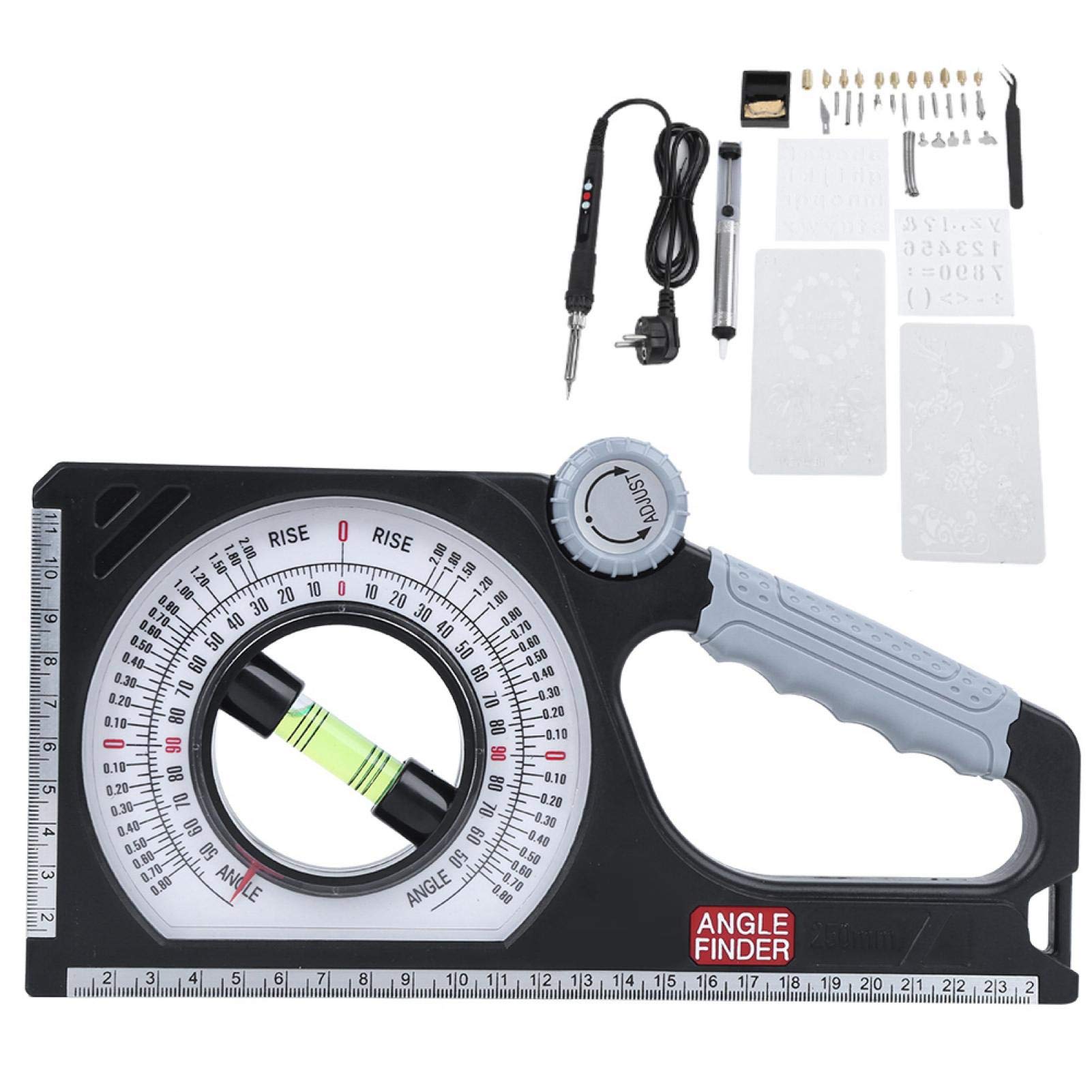 Universal Slope Angle Meter, Dual-Scale Rotary Pitch Finder with Level Vial w/Thumb Dial, 0-180 Degree Inclinometer Magnetic Multifunctional Level Protractor