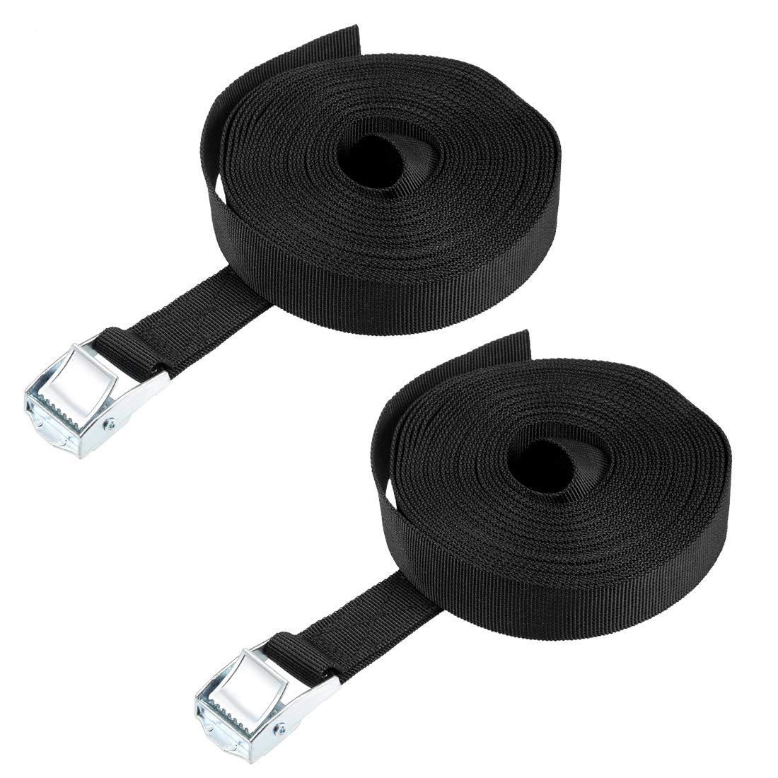 sourcing map Tie Down Strap Cam Buckle Lashing Strap 1" x 23Ft 176lb 80Kg Load Polypropylene for Moving Securing Cargo, Black, Pack of 2