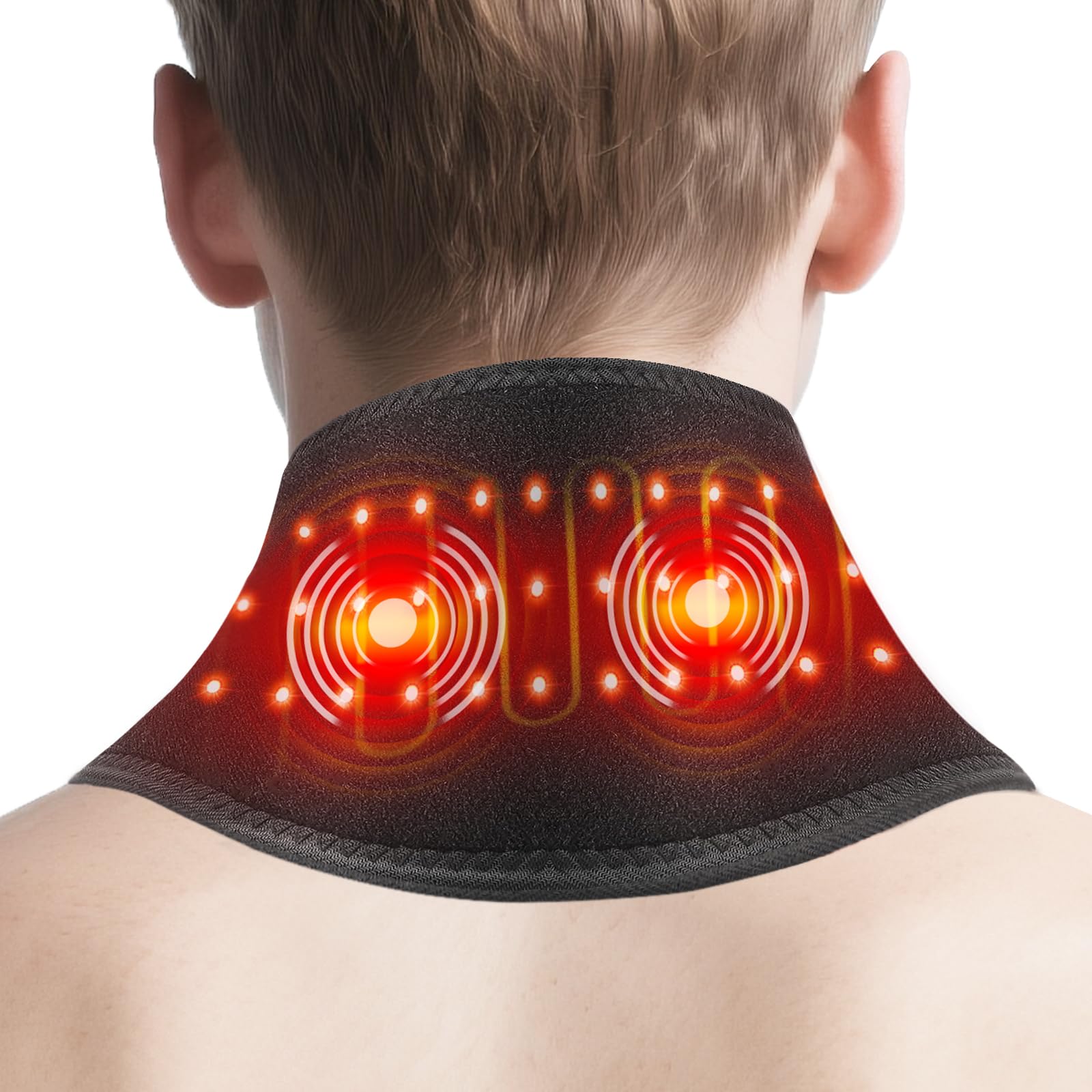Photo 1 of Cordless Neck Heating Pad with Massager, Heated Neck Massager for Neck Pain, 3 Heat & 3 Vibration Levels, Heated Neck Wrap with Red Light, Gift for Dad, Mom, Friends