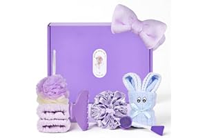ATROCH Purple Spa Gift Set for Women – Self Care Spa Basket with Bath Accessories, Lavender Themed Relaxation Kit – Valentine