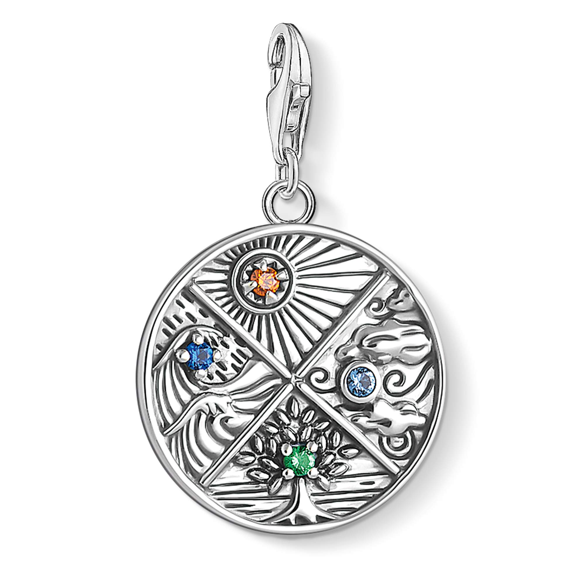 Thomas Sabo Women Charm Pendant 4 Elements Earth Water Air Fire Charm Club 925 Sterling Silver 1814-945-7
