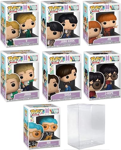 BTS Funko Pop BTS Dynamite Set of Funko Pop! RM, J-Hope, Suga, Jimin,  Jin, Jung Kook, and V Set (Bundled with EcoTek Protector Case to Protect 