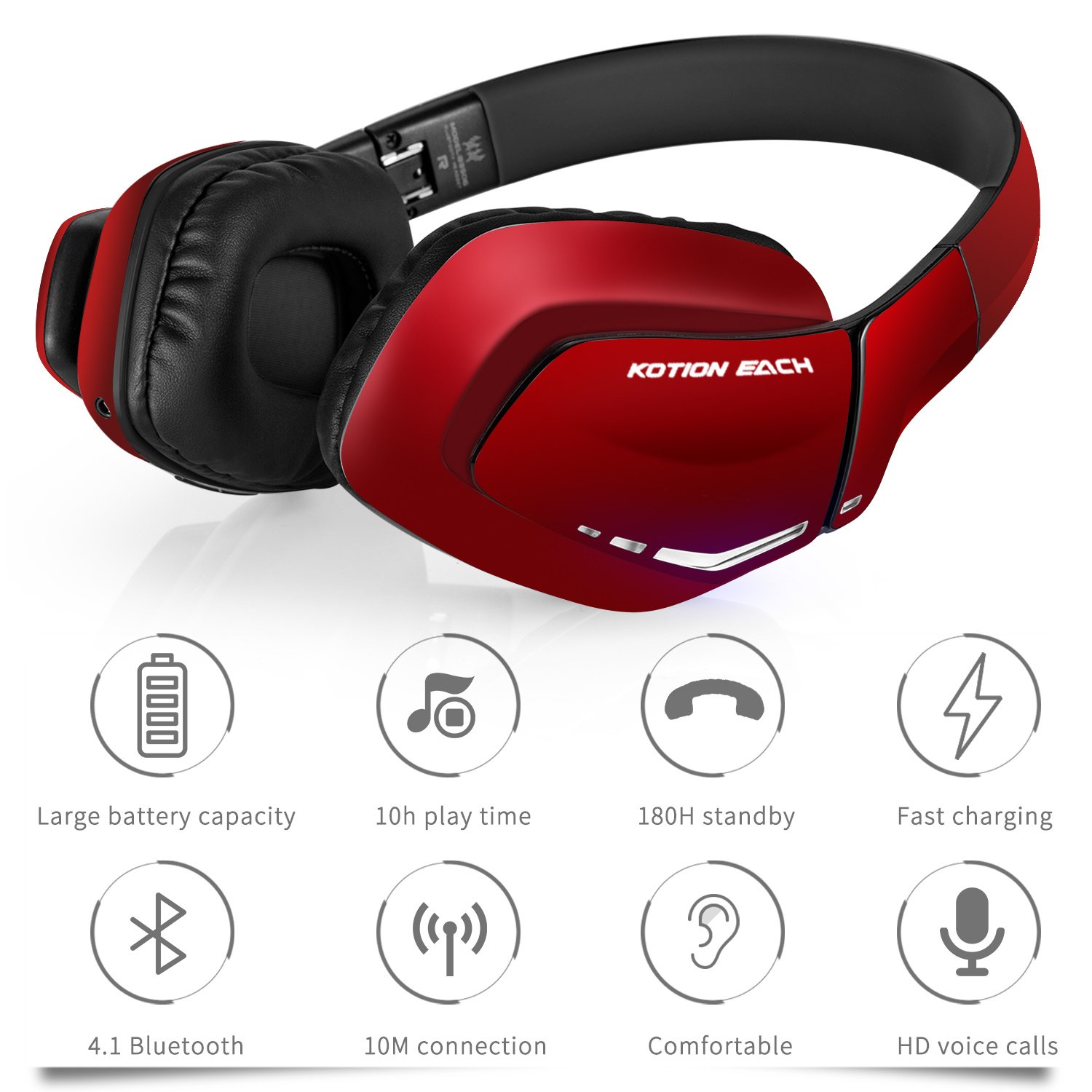 Bluetooth Headphones for PS4 XBOX ONE S, KOTION EACH B3506 Wireless Headset Foldable Gaming Headset V4.1 with Mic for Playstation 4 PC Mac Smartphones Computers (Red)