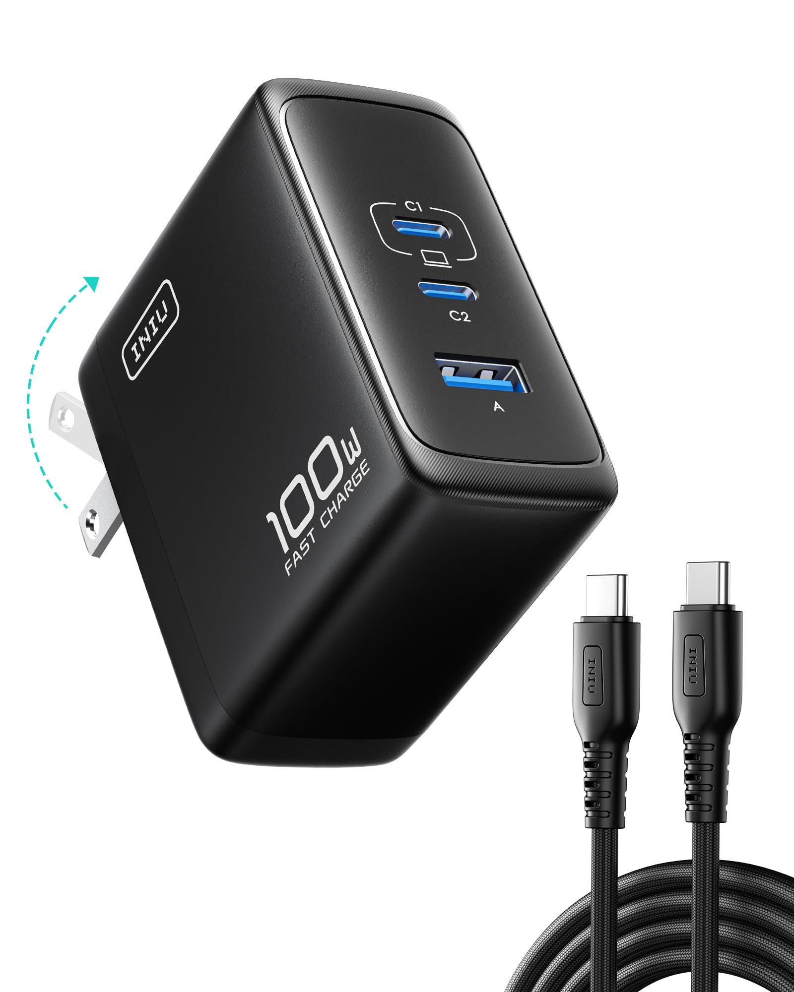 INIU USB C Charger Block, 3-Port 100W PD Fast