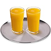 WHOLE HOUSEWARES Metal Serving Tray - Round Silver Serving Tray - Circular Metal Platter - Cocktail Serving Bar Tray - Chrome-Plated Steel Tray for Coffee Table - 13.3 x 0.4 inches