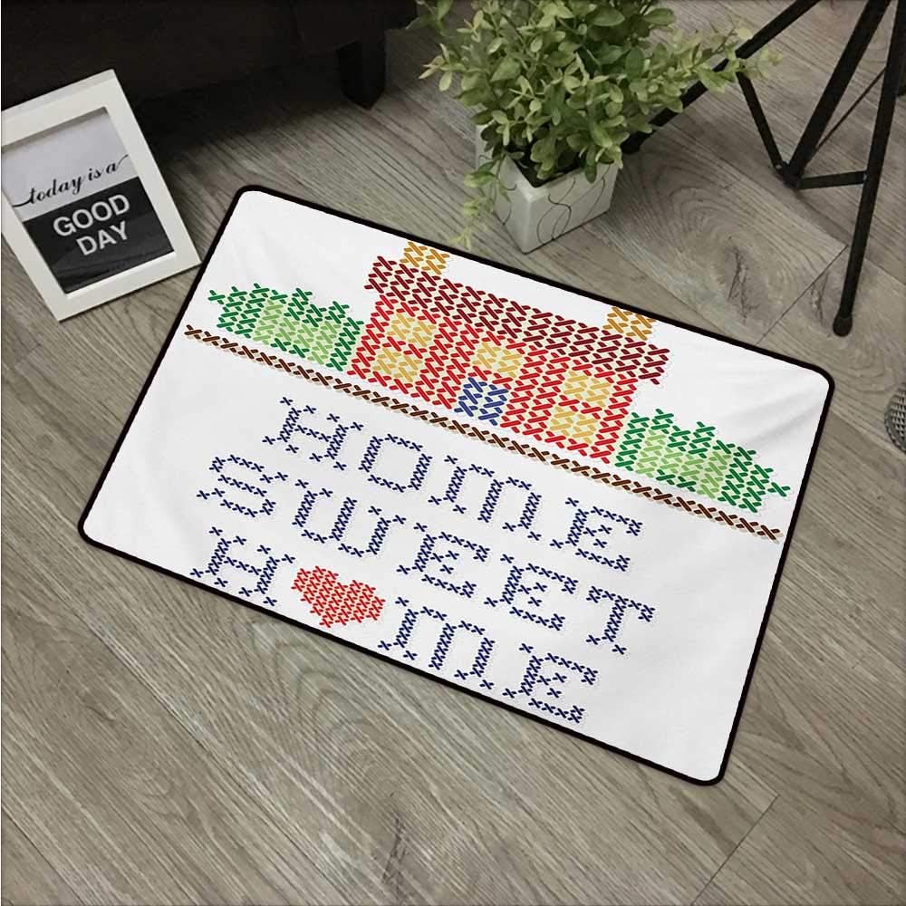 Anzhutwelve Home Sweet Home,Room Doormat Colorful Graphic Style Cross Stitch Embroidery Design Needlework Theme W 16" x L 24" Home Decoration Door Mats Multicolor
