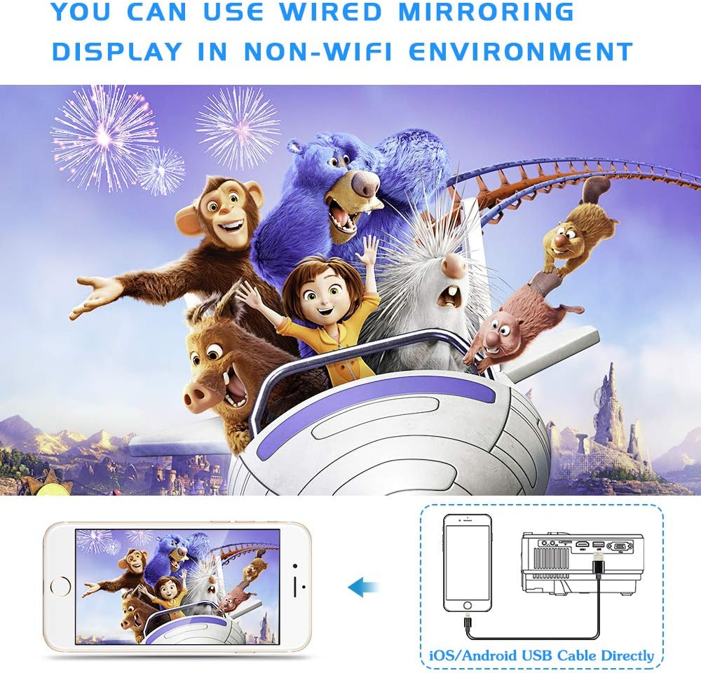Jinhoo WiFi Projector, [100" Projector Screen Included] 6500L Outdoor Movie Projector, 1080P Supports Synchronize Smartphone Screen by WiFi/USB Cable for Home Entertainment: Electronics