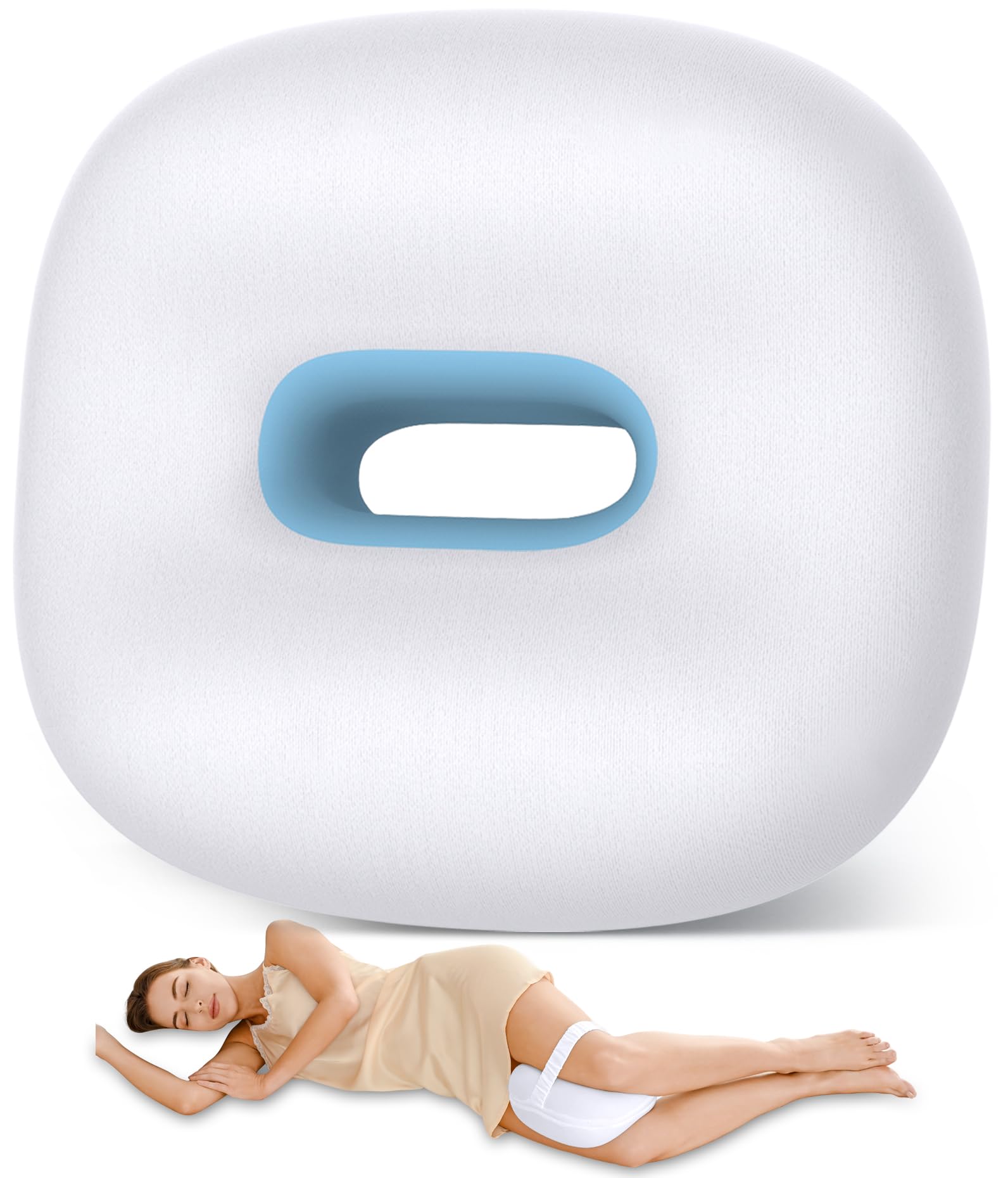 Photo 1 of Knee Pillow for Side Sleepers, Memory Foam Leg Pillow for Side Sleeping, Between Legs Pillow for Back Hip Pain, Spine Aligning, Sciatica, Pregnancy-Under Knee Pillow with Ice Silk Cover and Strap