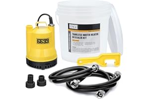 6699 Tankless Water Heater Descaling Flush Kit Includes Submersible Utility Pump with Adapters 3 Gallons Pail with Bucket Lid Opener and Two 3/4" GHT X 6FT PVC Black Hoses Easy Installation to Clean