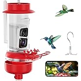 Soliom Hummingbird Feeder with Camera, Smart Bird Feeder Camera with 2K Live View AI Identify Species, Leak Proof & Ant Moat & Bee Proof, Outdoor Pole/Hook Hanging, 16 OZ Ideal Gifts for Family-Red
