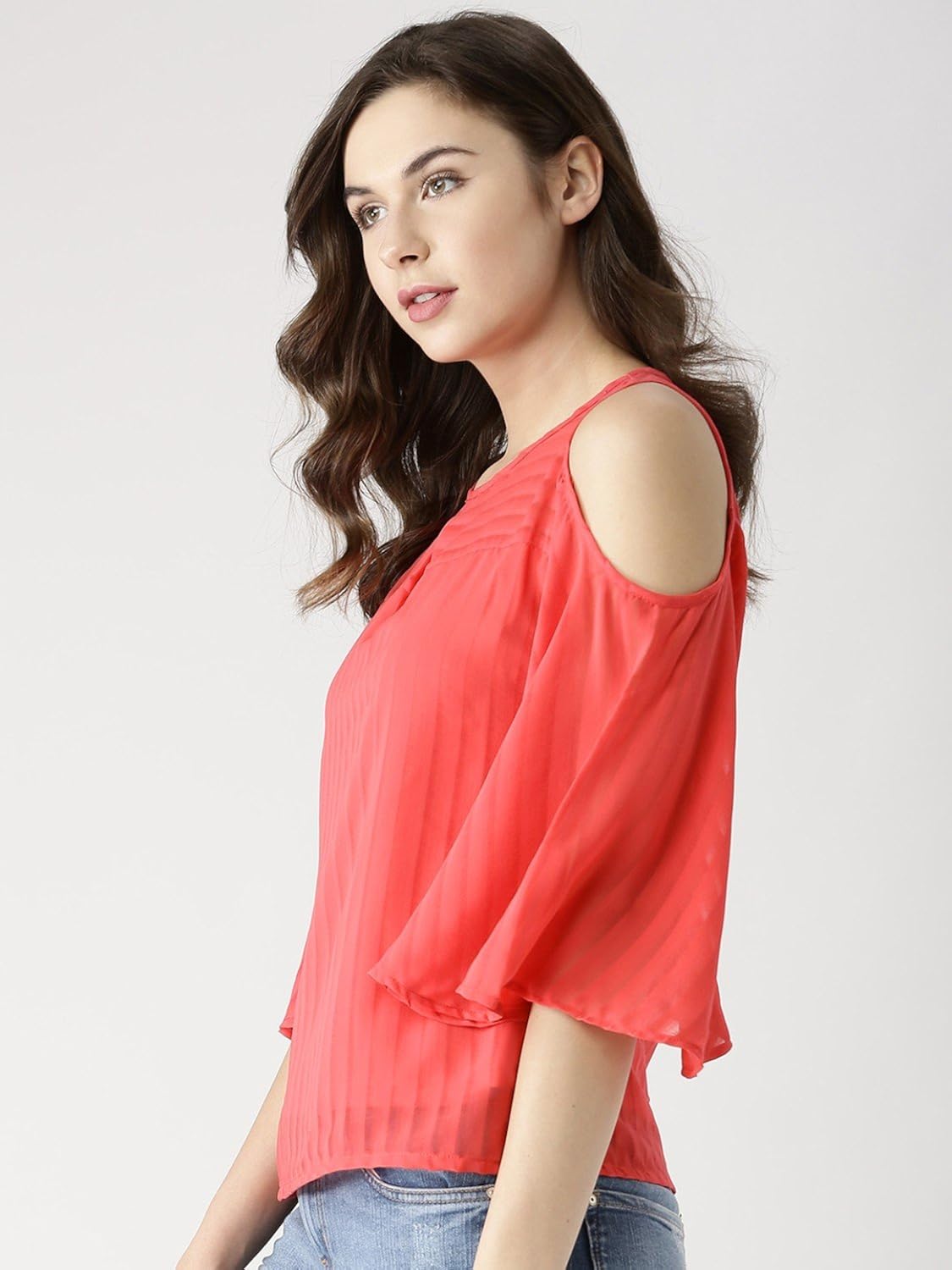 marie claire women red self-striped top (mc10270d)