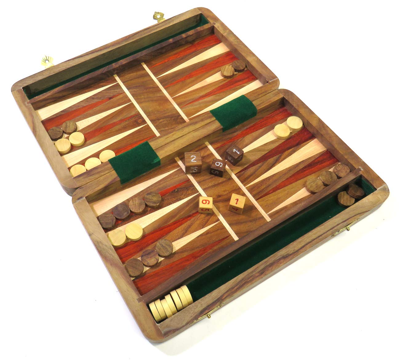 Wooden Folding Backgammon Set - Compact 25cm