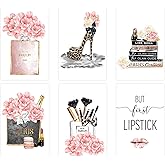 KALYLOC 6Pcs Pink Fashion Canvas Wall Art Prints, Pink Flower Perfume Handbags Pictures Paintings, Art Decorations for Living Room Bedroom Office (8''x12'' in Unframed)