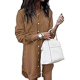 Zilcremo Women Denim Shirt Dresses Long Sleeve Distressed Jean Dress Button Down Casual Tunic Top