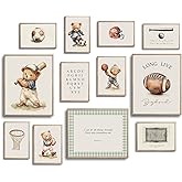 TwoDays Vintage Sports Nursery Decor for Toddler Boys Bedroom, Cute Bear Wall Art for Kids Playroom, Long Live Boyhood Posters for Little Man Cave (Multi Sizes, Set of 12, 8" X 10" Largest, UNFRAMED)