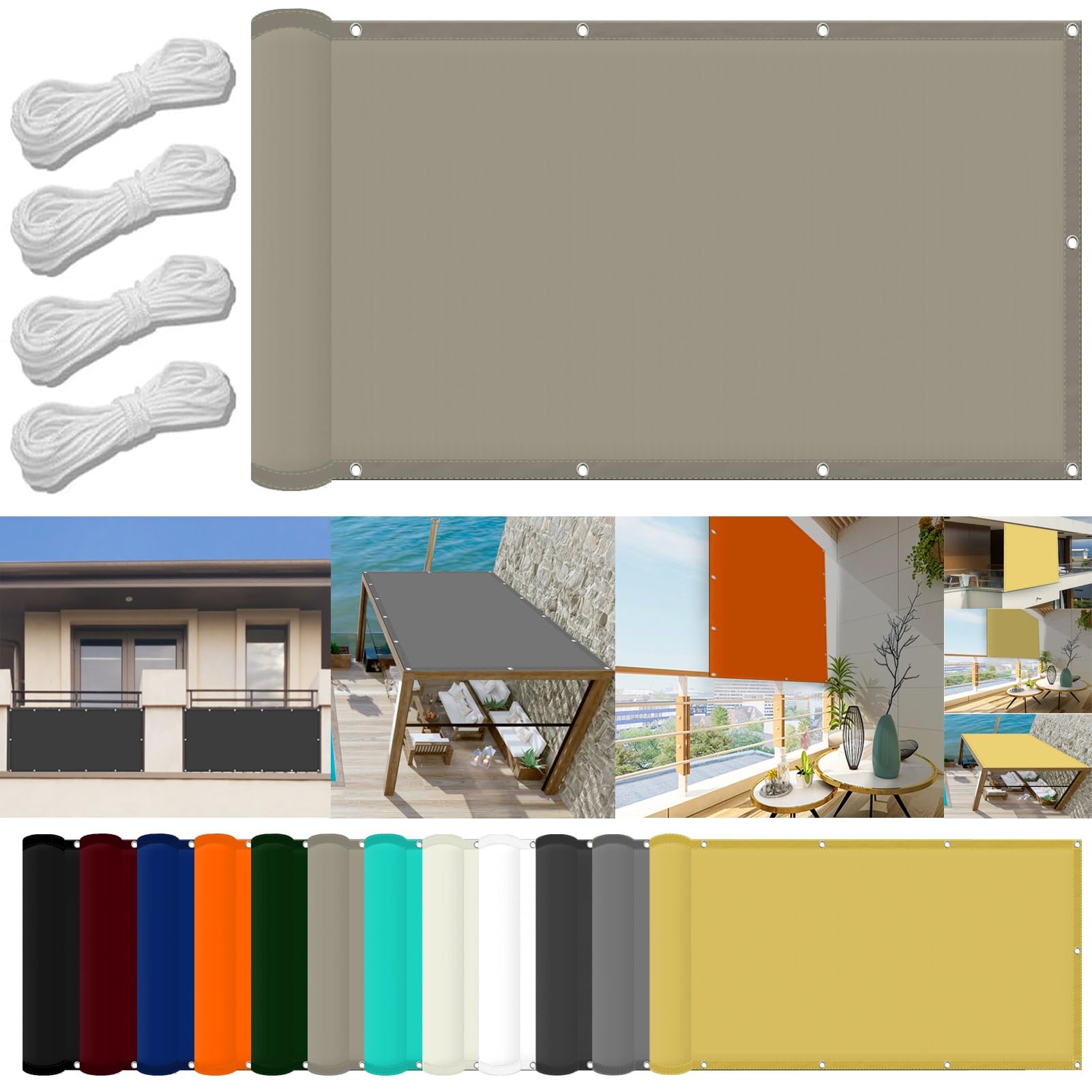 Patio Shade Sail 0.7 x 2 m(2.3 x 6.6ft) Waterproof Pergola Canopy Covers 98% UV Block with Free Rope & Fixing Kit Pool Terrace Greenhouse Shade Cloth, Khaki