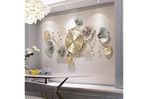 Fmnnfp Large Wall Clock 47 Inch Creative Metal Ginkgo Leaf Design Wall Clock Silent Non Ticking Decoration Wall Clocks for Living Room Bedroom Home