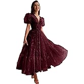 GOAFIL 3D Butterfly Tulle Prom Dress Lace Applique Ball Gown Short Sleeve V Neck Formal Evening Dress