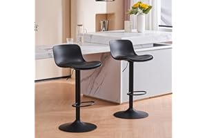YOUNIKE Bar Stools Set of 2 Modern Black PU Counter Height Barstool, High Padded Swivel Adjustable Barstools with Back for Bar Counter and Kitchen Island