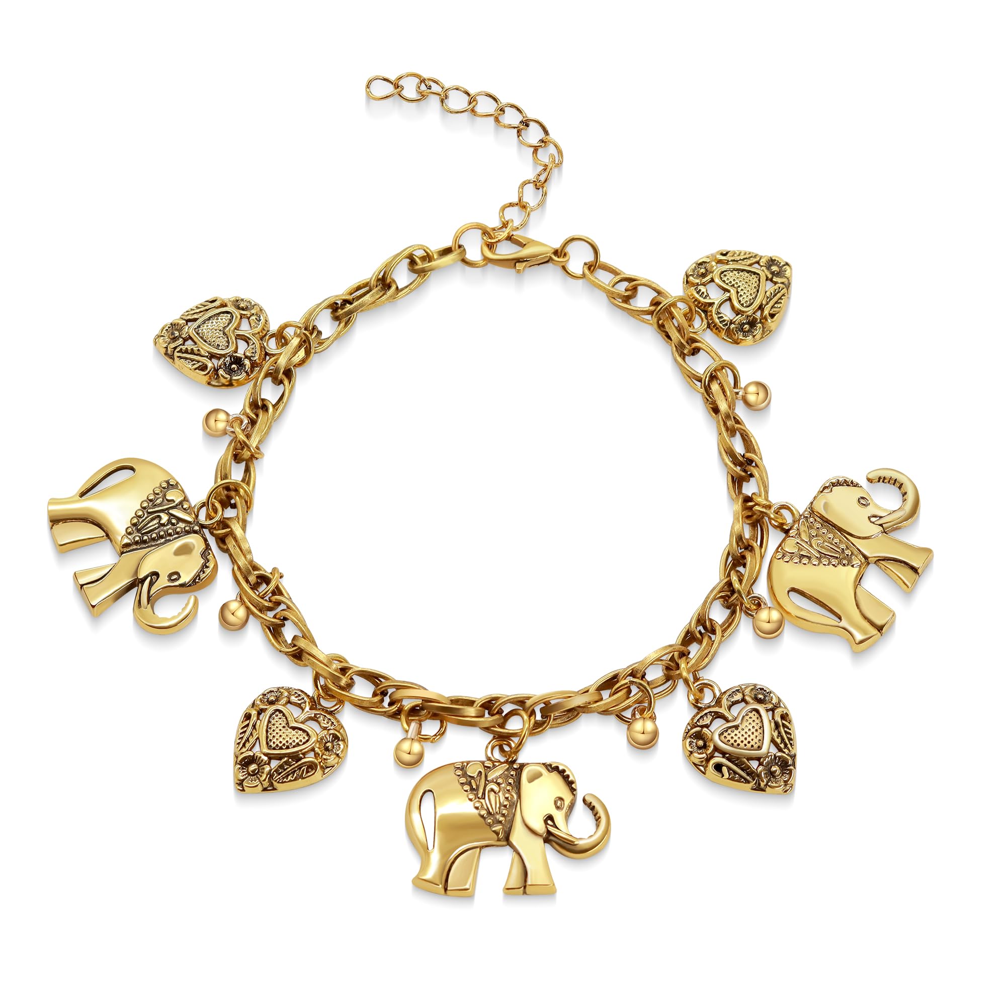 AILUOR Vintage Elephant Heart Bracelet, Bohemian Love Heart Elephant Animal Tassel Anklet Bracelets Charming Jewelry for Women Christmas Gifts (Gold)