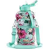 Fimibuke Half Gallon Water Bottle with Sleeve 64 OZ Water Bottle with Handle & Straw Leakproof Motivational Sports Gym Water Bottle with Time Marker BPA Free Water Jug with Reusable Neoprene Holder