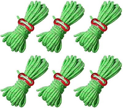 nuosen 6 Pack 4mm Tent Guy Lines 13 ft Reflective Cord Nylon Ropes Camping