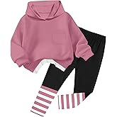 NAPU Girls Clothes Pullover Hoodies Little Girls Clothes 2Pcs Outfits Sweatsuit Striped Leggings Set Fall Winter Outfit 3-8Y