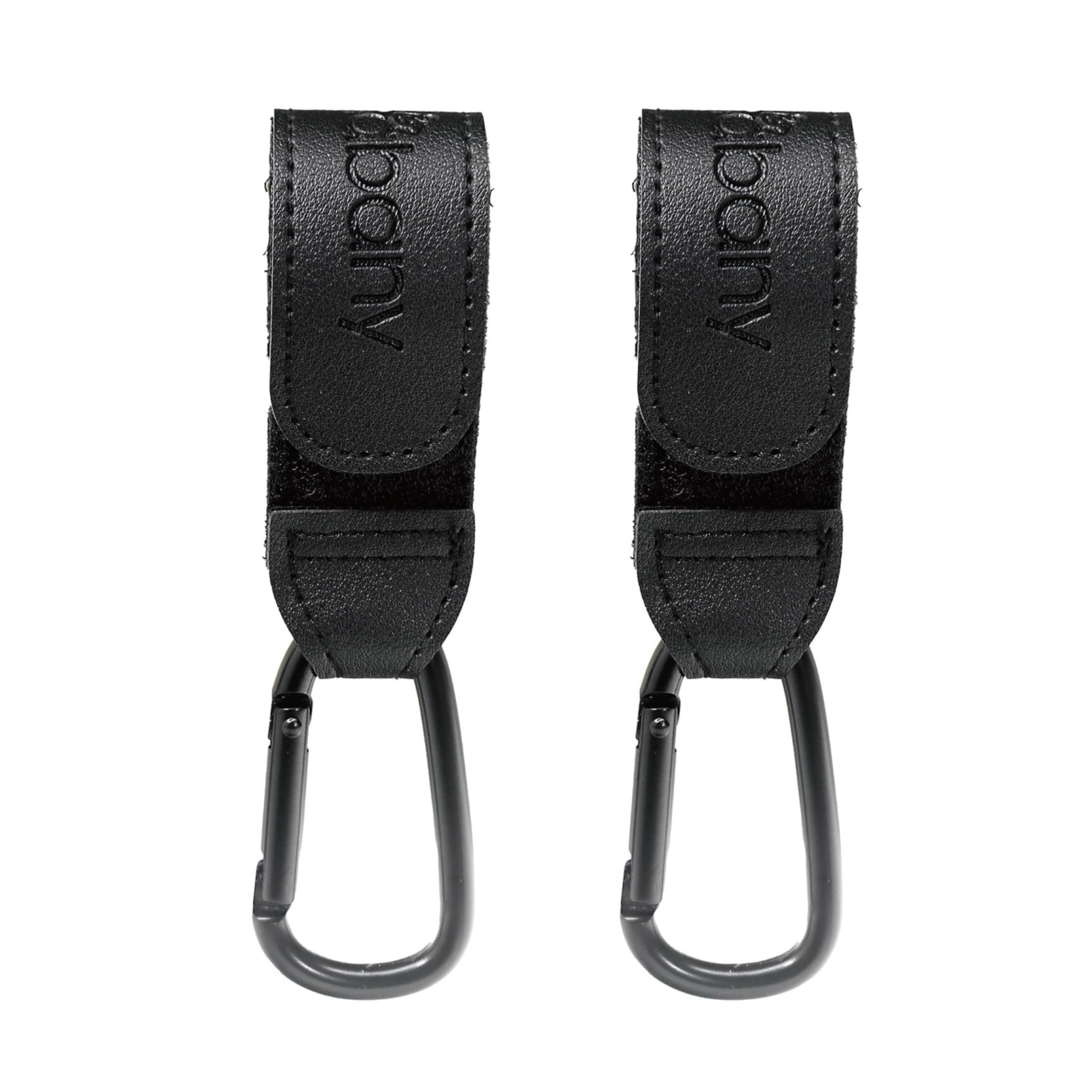 Shabany® Hook Pack of 2 Universal Fit | Holder Pendant for Pram Hooks | Adjustable Robust Stable Velcro Carabiner Hook Bag Holder | Black