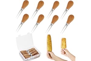 OMGOD 8Pcs /4 Pairs Corn Cob Holders, Corn Holders Big Wooden Handle for Hand Grip, Stainless Steel Forks Good Grips Corn Pick Set, Hot Dog Fruit Forks, For BBQ Parties Grill Camping Barbecue (Wooden)
