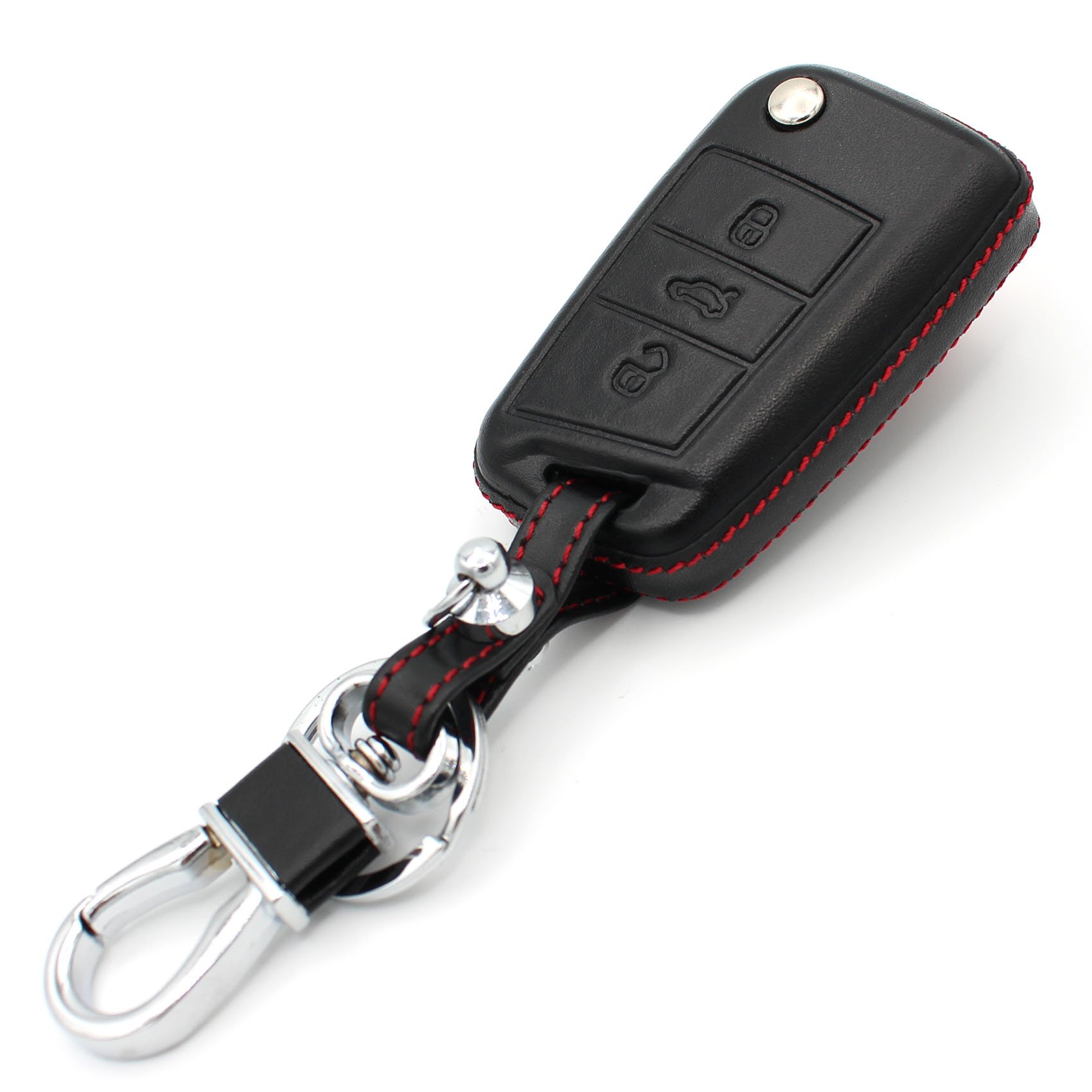 Leather Key Case Keyring VB Finest Folia (Black Red)